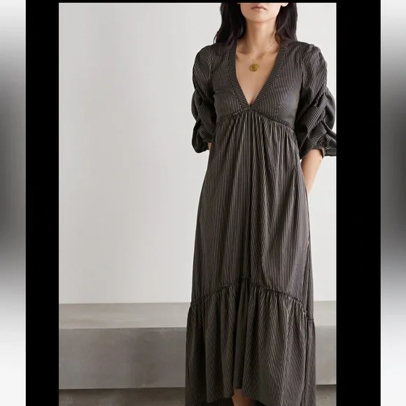 La Ligne Ruched Striped Cotton blend Gitane Dress in Midnight XS - Picture 2 of 7